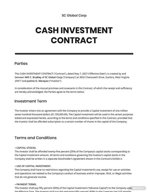 Simple Investment Contract Template In Word