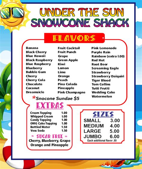 Snow Cone Menu Templates For Your Business