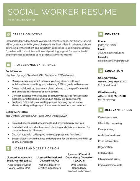 Social Worker Resume Template In Microsoft Word