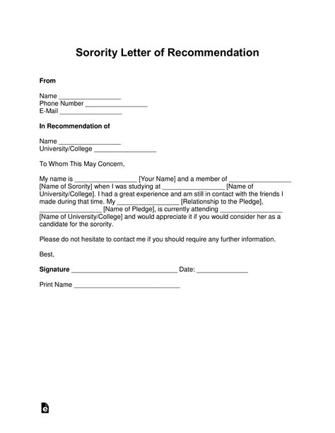 Sorority Recommendation Letter Template And Writing Guide