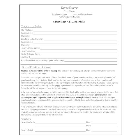 Stud Service Contract Template For Breeders