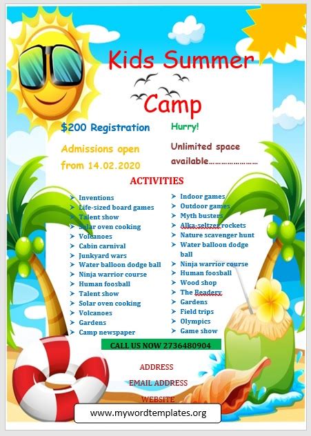 Summer Camp Flyer Template In Word For Free