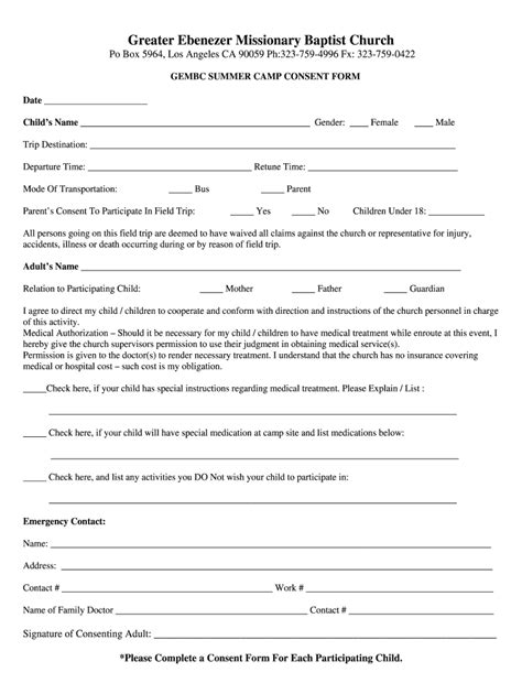 Summer Camp Permission Slip Template Free Download