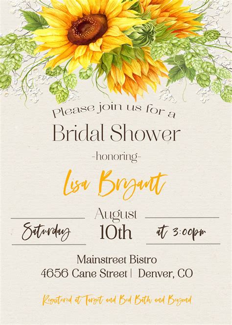 Sunflower Bridal Shower Invitations Template Designs Free Download