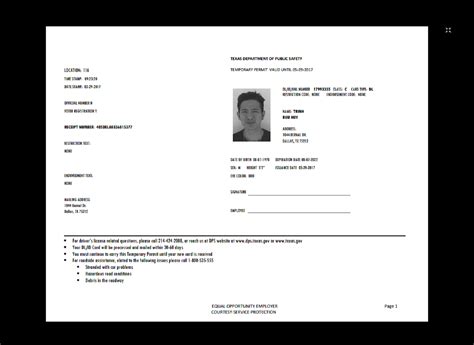 Texas Temporary Drivers License Paper Template Download