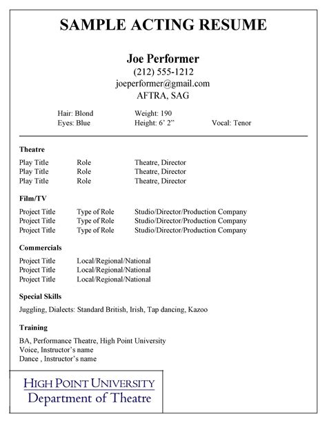 Theatre Resume Template Google Docs Free Download