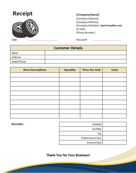 Tire Shop Receipt Template Free Download And Guide