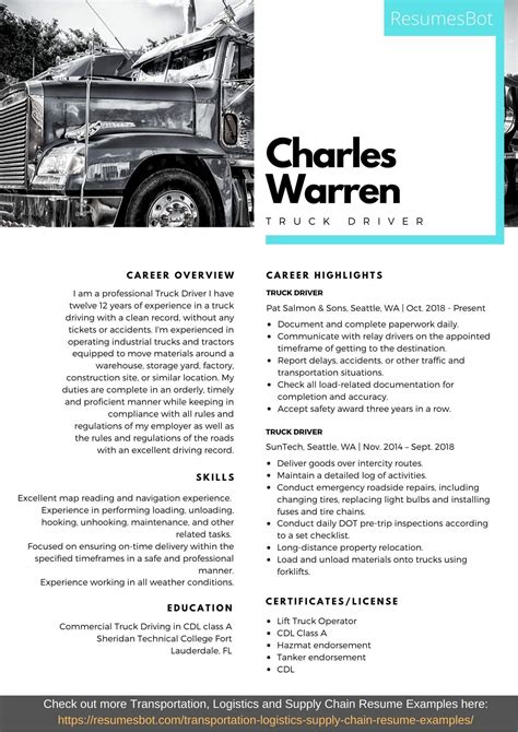 Truck Driver Resume Template Example