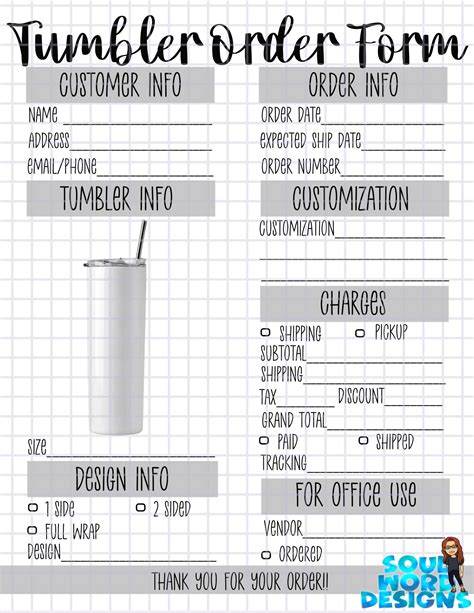 Tumbler Order Form Template For Custom Drinks