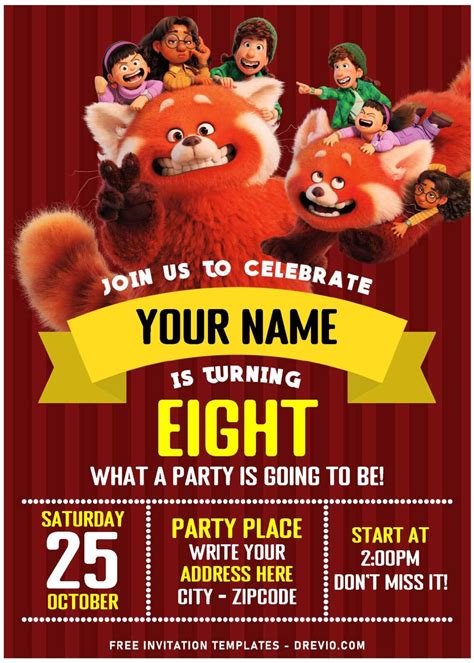 Turning Red Birthday Invitations Template Free Download