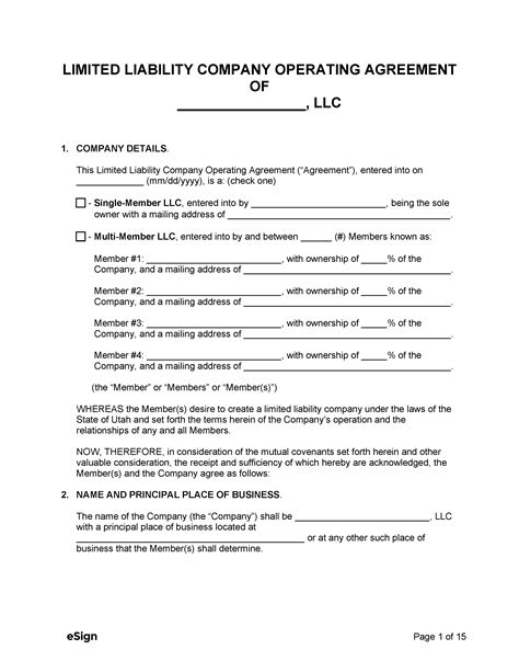 Utah Llc Operating Agreement Template And Guide