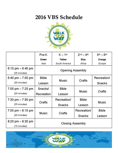 Vbs Rotation Schedule Template For Churches