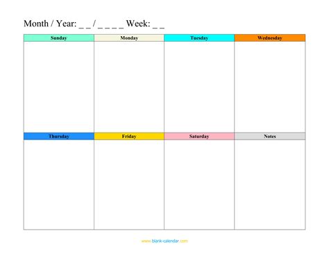 Weekly Calendar Printable Template Free Download