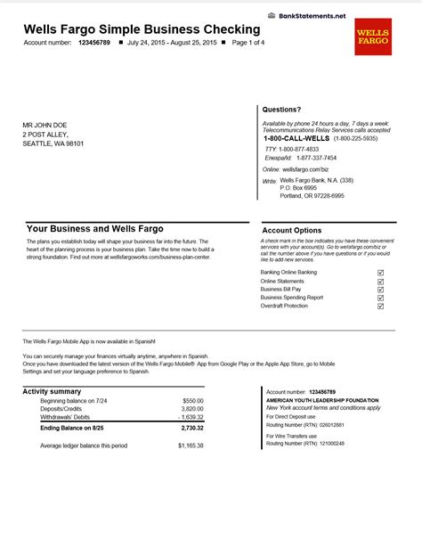 Wells Fargo Bank Statement Template Free Download