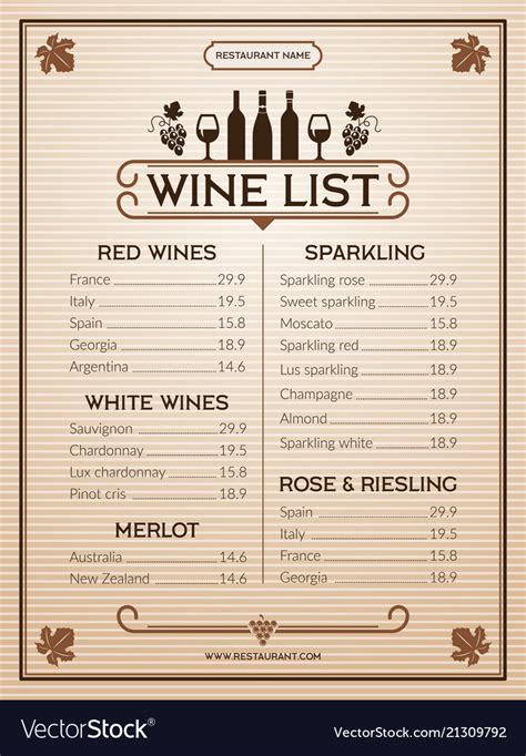 Wine Menu Template Word For Restaurants And Bars