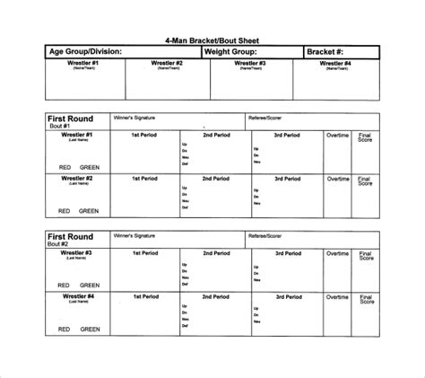 Wrestling Bout Sheet Template For Coaches And Referees