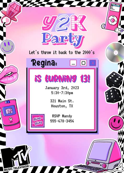 Y2k Party Invitation Template Free Download Now